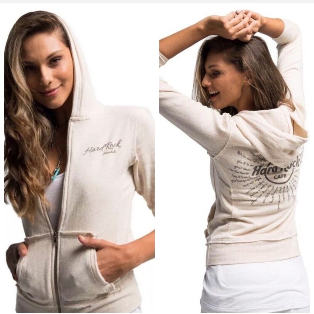 Hard Rock Cafe Women's Oatmeal Sunburst Zip-Up Hoodie. Size S